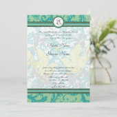 Lagoon Endive Birds Damask Gray Wedding Kaart (Staand voorkant)