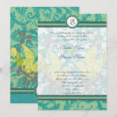 Lagoon Endive  Birds Damask Gray Wedding Kaart (Voorkant / Achterkant)