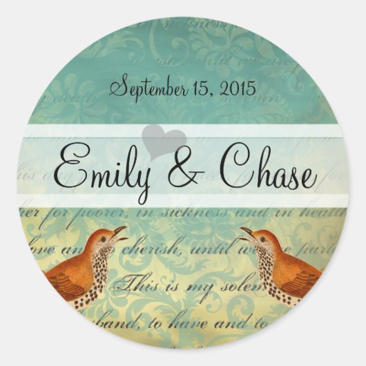 Lagoon & Endive Tortelduifjes Bruiloft Sticker (Voorkant)