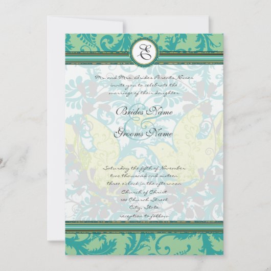 Lagoon Endive  Tortelduifjes Damask Wedding Kaart (Voorkant)