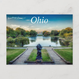 Lagoon met standbeeld Cleveland Museum of Art Ohio Briefkaart