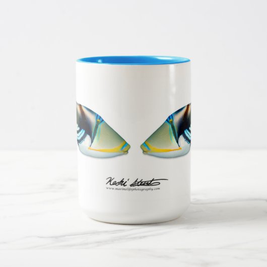 Lagoon Triggerfish mok, Rhinecanthus aculeatus Tweekleurige Koffiemok (Center)