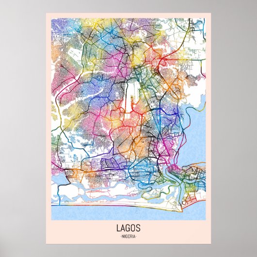  Lagos Nigeria City Map Poster (Voorkant)