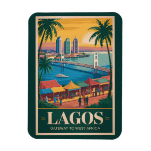 Lagos Nigeria Illustratie Reis Kunst Vintage Magneet