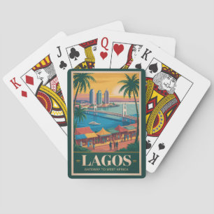 Lagos Nigeria Illustratie Reis Kunst Vintage Pokerkaarten