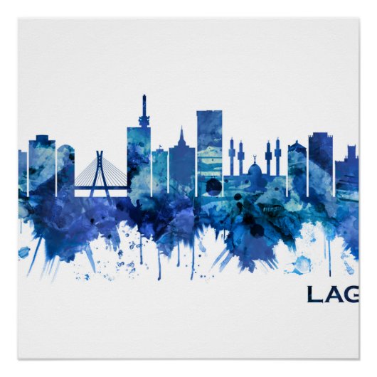 Lagos Nigeria Skyline Blue Perfect Poster (Voorkant)