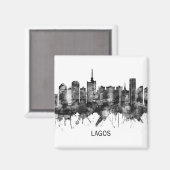 Lagos Nigeria Skyline BW Magneet (Voorkant / Achterkant)