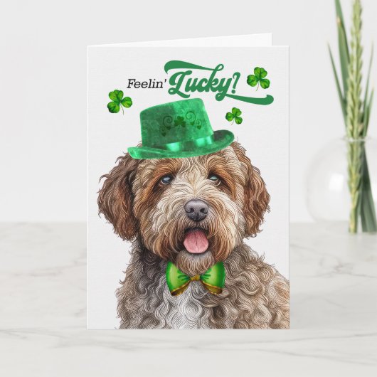 Lagotti Dog Feelin' Lucky St Patrick's Day Feestdagen Kaart (Voorkant)