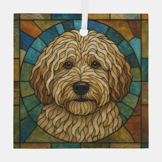 Lagotto Romagnolo Dog "Glas in lood" Glas Ornament (Achterkant)