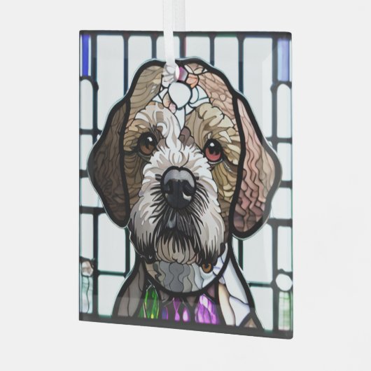 Lagotto Romagnolo "Glas in lood" Glas Ornament (Voorkant links)
