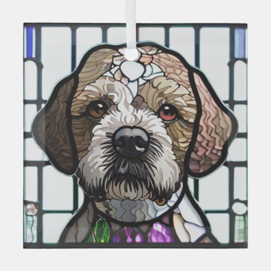 Lagotto Romagnolo "Glas in lood" Glas Ornament (Voorkant)