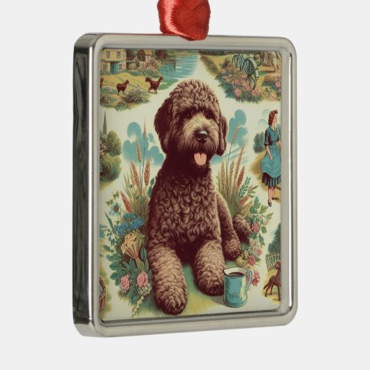  Lagotto Romagnolo Illustratie Metalen Ornament (Rechts)