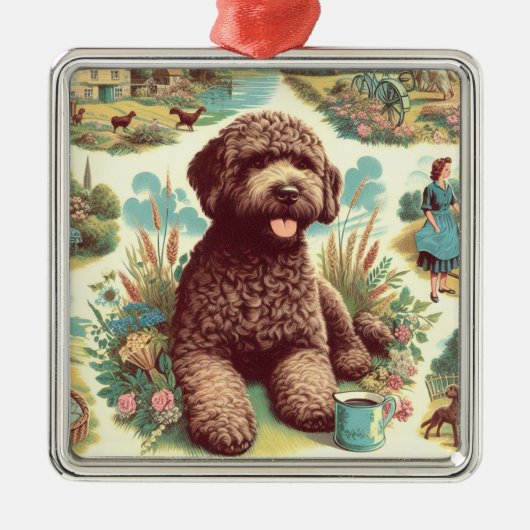  Lagotto Romagnolo Illustratie Metalen Ornament (Voorkant)