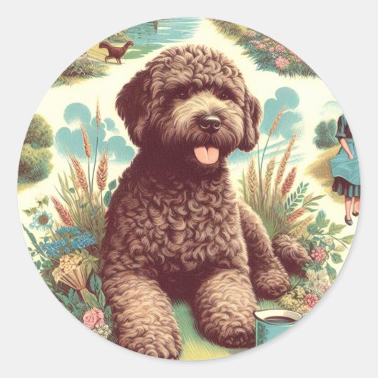  Lagotto Romagnolo Illustratie Ronde Sticker (Voorkant)