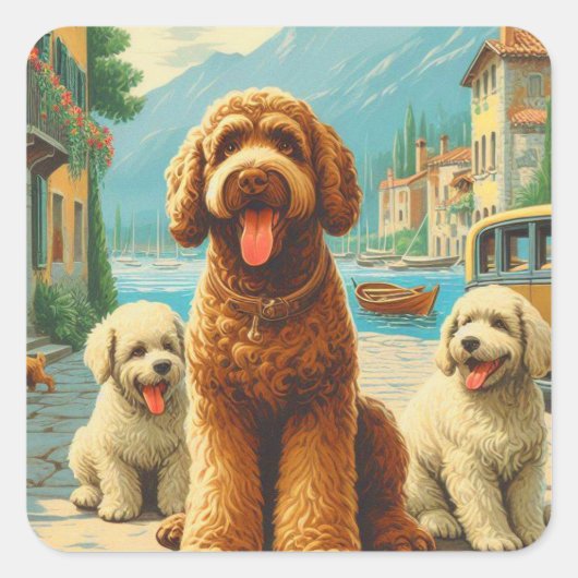  Lagotto Romagnolo Illustratie Vierkante Sticker (Voorkant)
