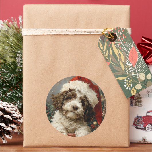 Lagotto Romagnolo Kerst Ronde Sticker (Feestdagen)