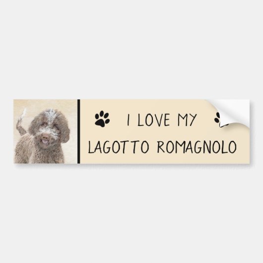 Lagotto Romagnolo Painting - Cute Original Dog Art Bumpersticker (Voorkant)