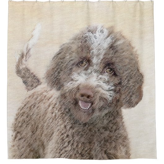 Lagotto Romagnolo Painting - Cute Original Dog Art Douchegordijn (Voorkant)