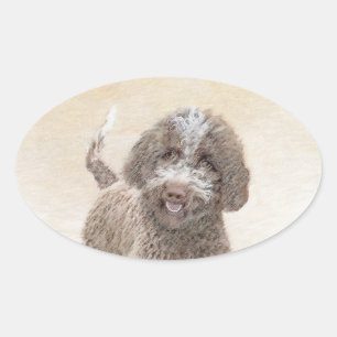 Lagotto Romagnolo Painting - Cute Original Dog Art Ovale Sticker