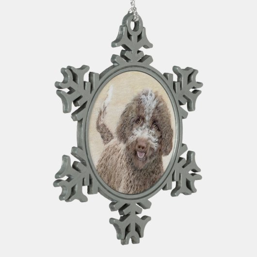 Lagotto Romagnolo Painting - Cute Original Dog Art Tin Sneeuwvlok Ornament (Links)