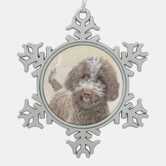 Lagotto Romagnolo Painting - Cute Original Dog Art Tin Sneeuwvlok Ornament (Voorkant)