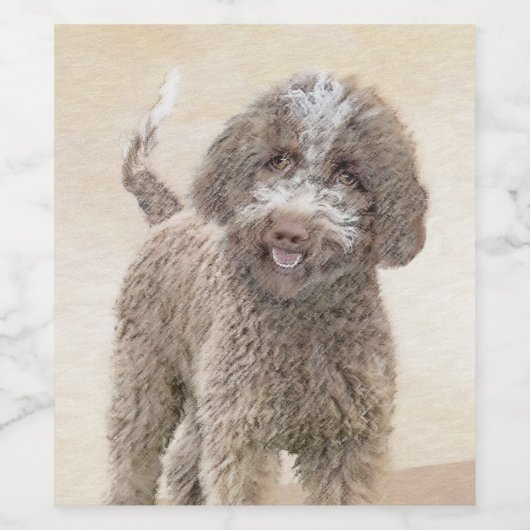 Lagotto Romagnolo Painting - Cute Original Dog Art Wijn Etiket (Enkel label)