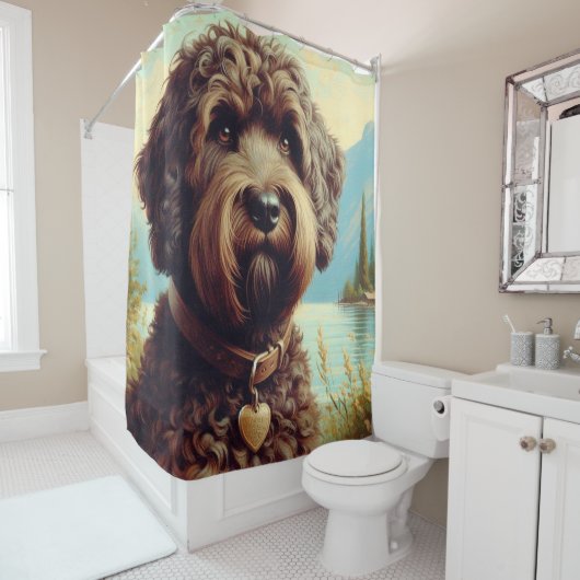 Lagotto Romagnolo schilderij Douchegordijn (In situ)