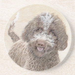 Lagotto Romagnolo Schilderij - Mooie Originele Hon Zandsteen Onderzetter