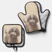 Lagotto Romagnolo schilderij Schattigee originele  Ovenwant & Pannenlap Set (Voorkant / Achterkant)