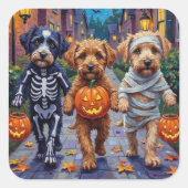 Lagotto Romagnolo Trick-or-Treating Halloween Vierkante Sticker (Voorkant)