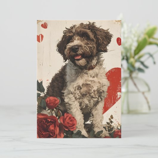 Lagotto Romagnolo Valentijnsdag Oude Stijl  Feestdagenkaart (Staand voorkant)