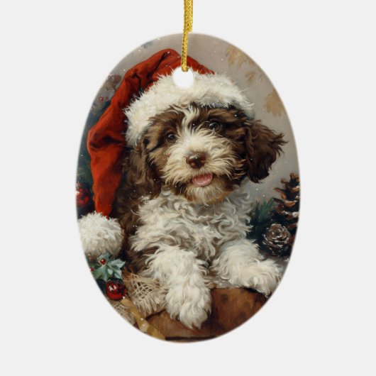 Lagotto Romagnolo Vintage Kerstmis Keramisch Ornament (Voorkant)