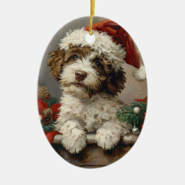 Lagotto Romagnolo Vintage Kerstmis Keramisch Ornament