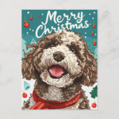Lagotto Romagnolo Vrolijk kerstfeest Briefkaart (Voorkant)