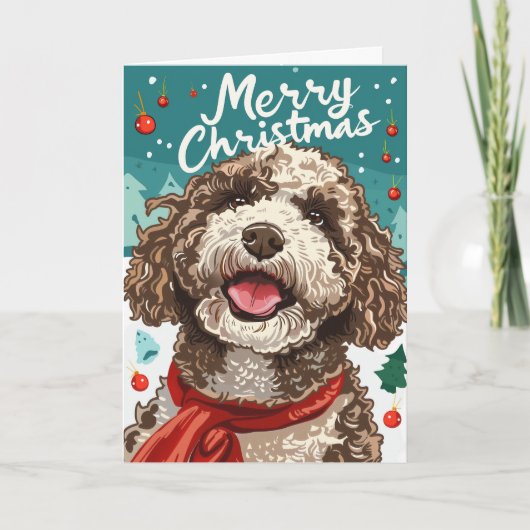 Lagotto Romagnolo Vrolijk Kerstfeest Gepersonalise Feestdagen Kaart (Voorkant)