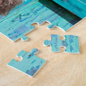 Lagotto Romagnolo wacht op een blauwe deur Legpuzzel (Zijkant)