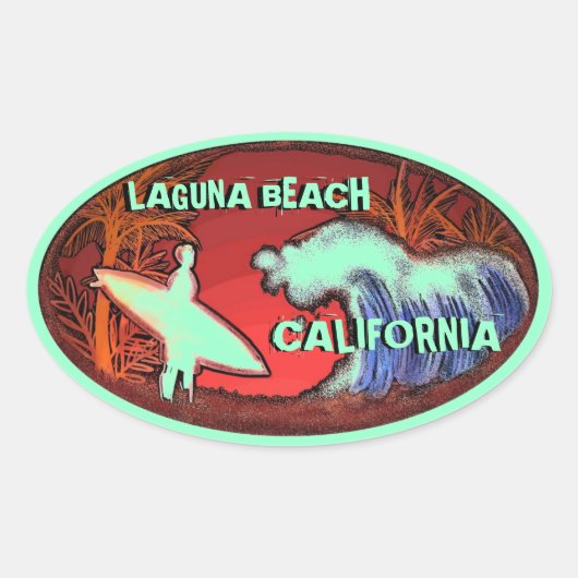 Laguna Beach California lichtgroen surf stickers (Voorkant)