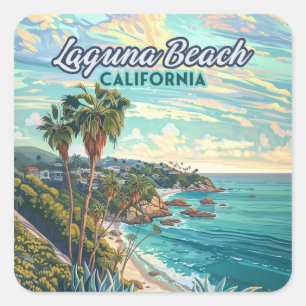 Laguna Beach California Oranje County Vintage Vierkante Sticker