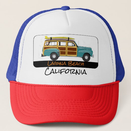 Laguna Beach California Surf Woody Trucker Hat Trucker Pet (Voorkant)