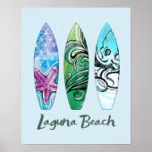 Laguna Beach California Surfplanken  Poster (Voorkant)