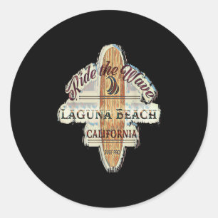 Laguna Beach Distress Retro Surfboard Si Ronde Sticker