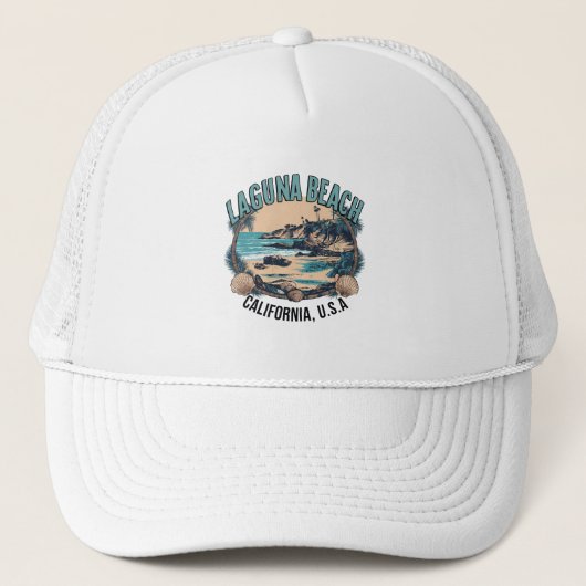 Laguna Beach Retro Vignet Trucker Pet (Voorkant)