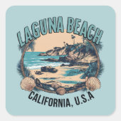 Laguna Beach Retro Vignette Vierkante Sticker (Voorkant)