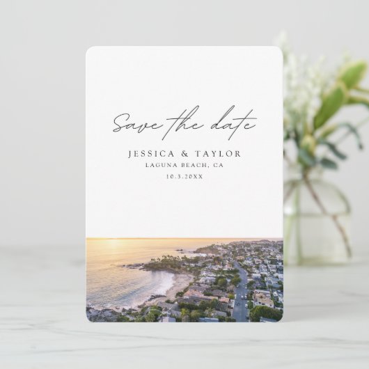 Laguna Beach Trouw Save the Date Kaart (Staand voorkant)