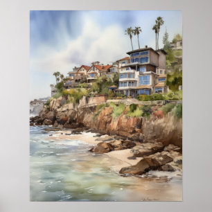 Laguna Beach Waterverf Art Print Poster