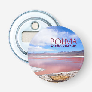 Laguna Colorada in Bolivia tekst Button Flesopener