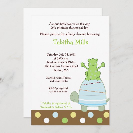 Laguna Frog & Turtle 5x7 Baby shower Uitnodiging (Voorkant / Achterkant)