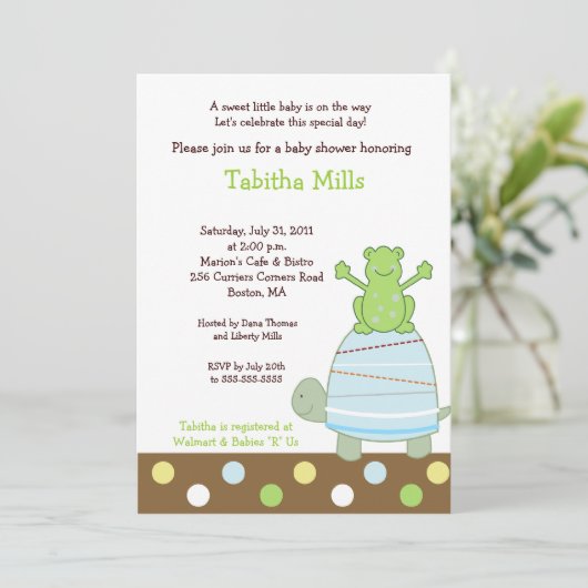 Laguna Frog & Turtle 5x7 Baby shower Uitnodiging (Staand voorkant)