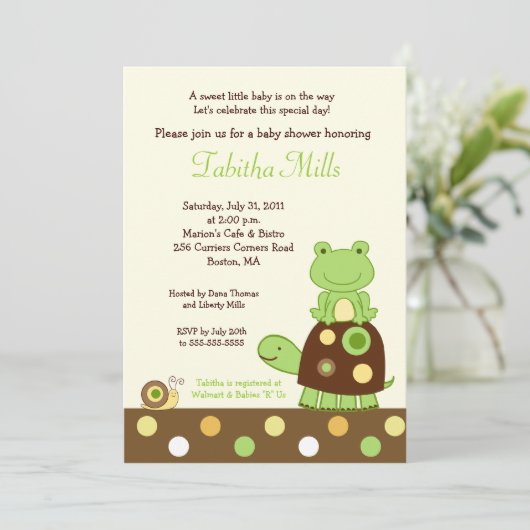 Laguna Frog & Turtle 5x7 Baby shower Uitnodiging # (Staand voorkant)