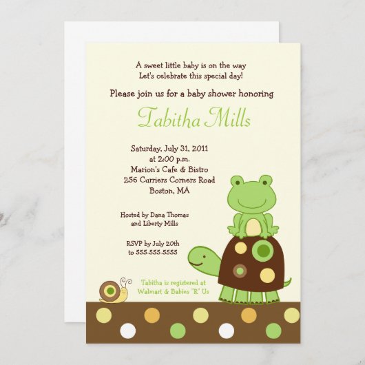 Laguna Frog & Turtle 5x7 Baby shower Uitnodiging # (Voorkant / Achterkant)